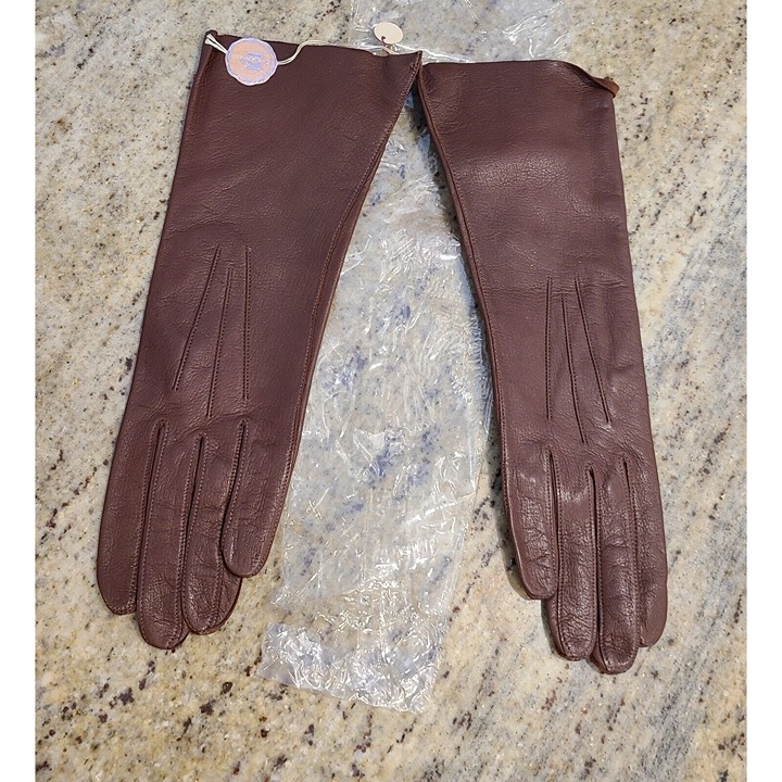 New! Vintage Size M 7 Brown Soft Leather Formal 11.5 Long Gloves Stitching