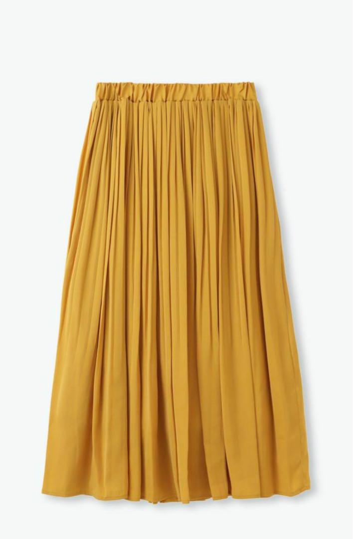 New Antique Satin Matte Pleated Skirt Mustard sosotto