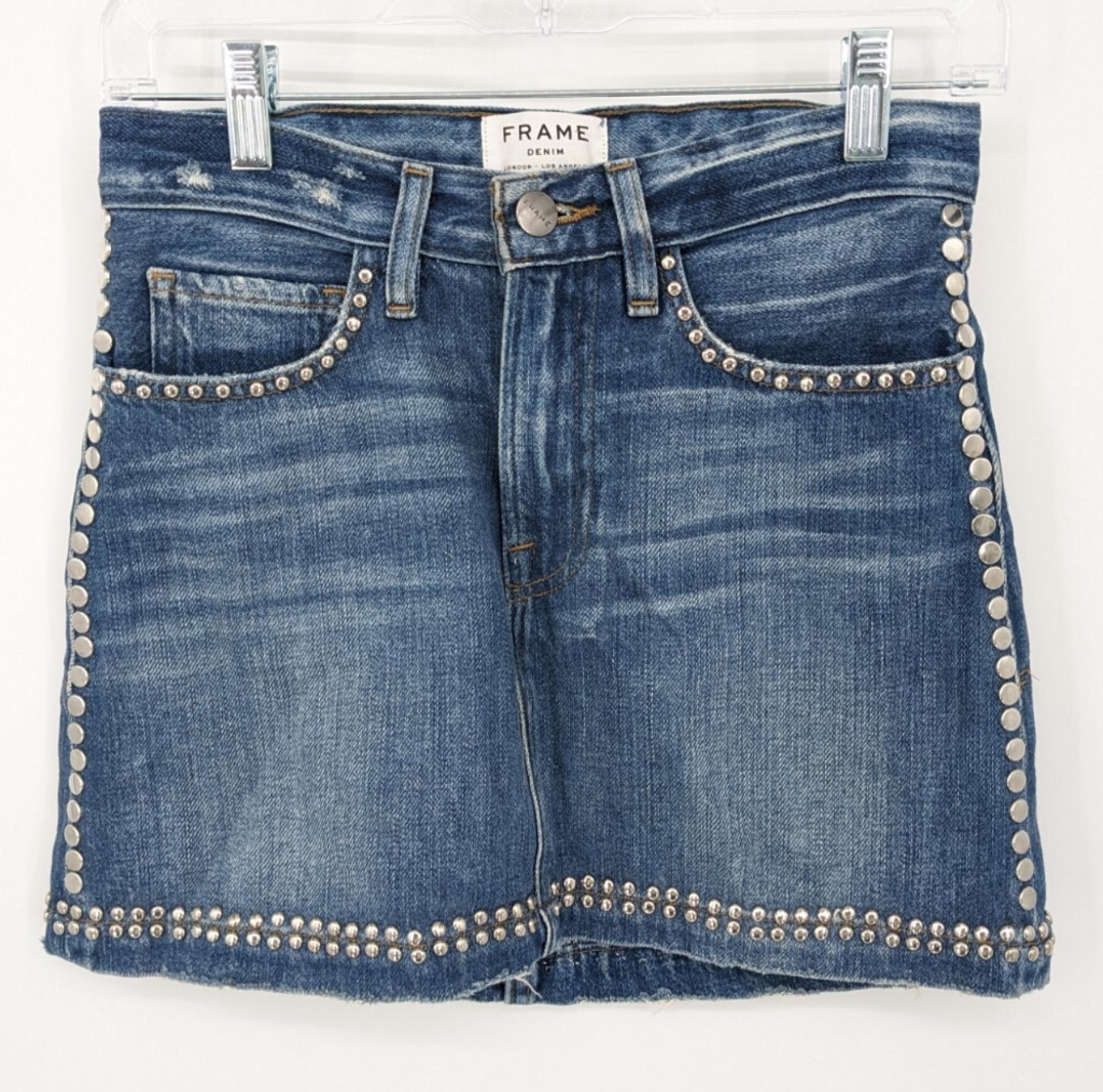 Frame Denim Skirt Womens 23 Blue Mini Jean Trendy Western Y2K 90's Embellished