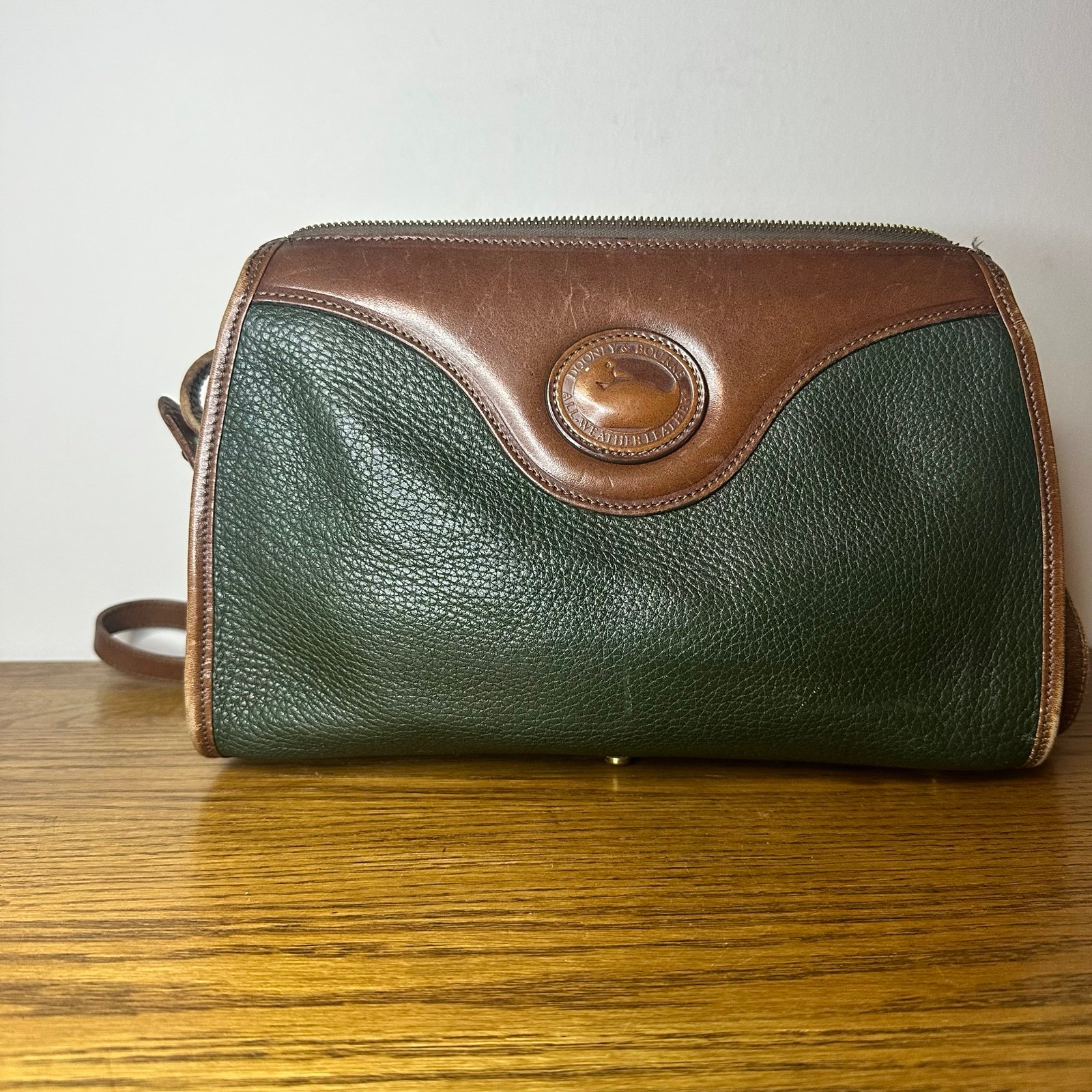 Dooney & Bourke Medium Green Brown Pebble AWL Crossbody Bag Leather