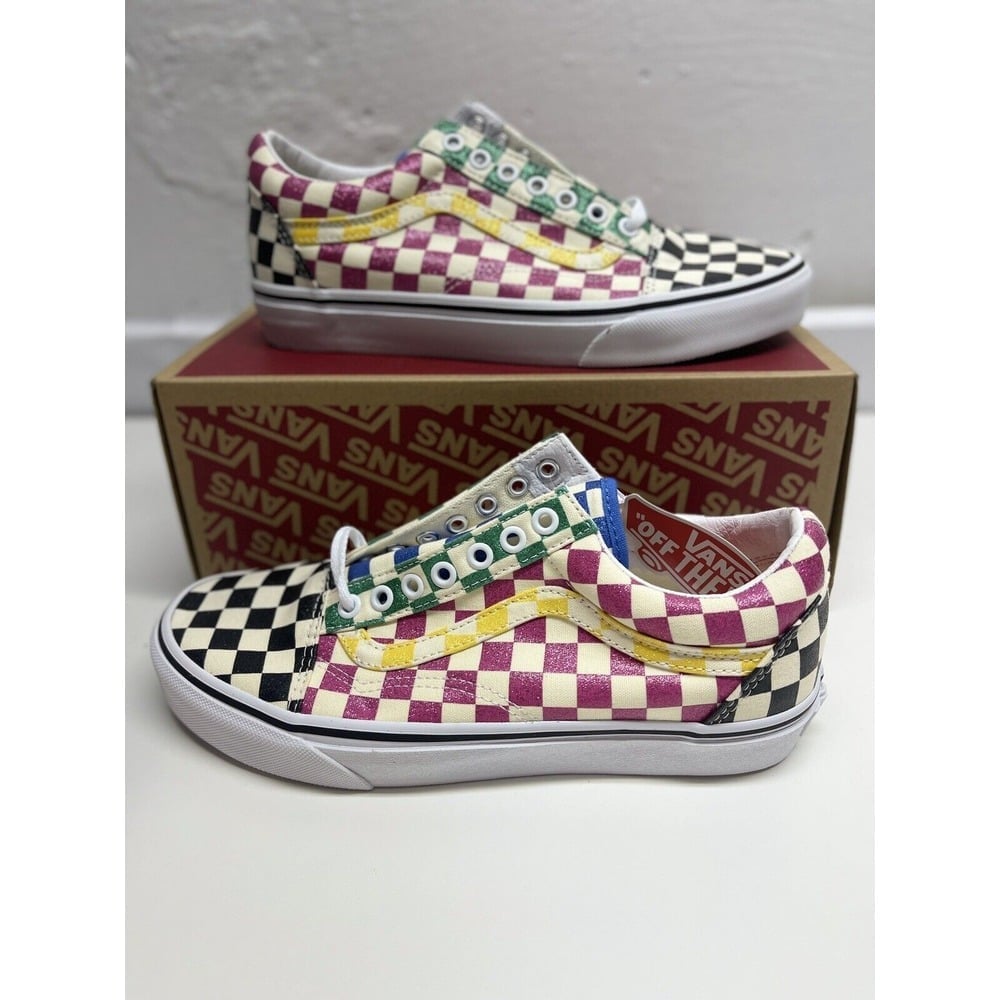 Vans Sneaker Old Skool Glitter Checker Multicolor/True White Women Size 9.5 New