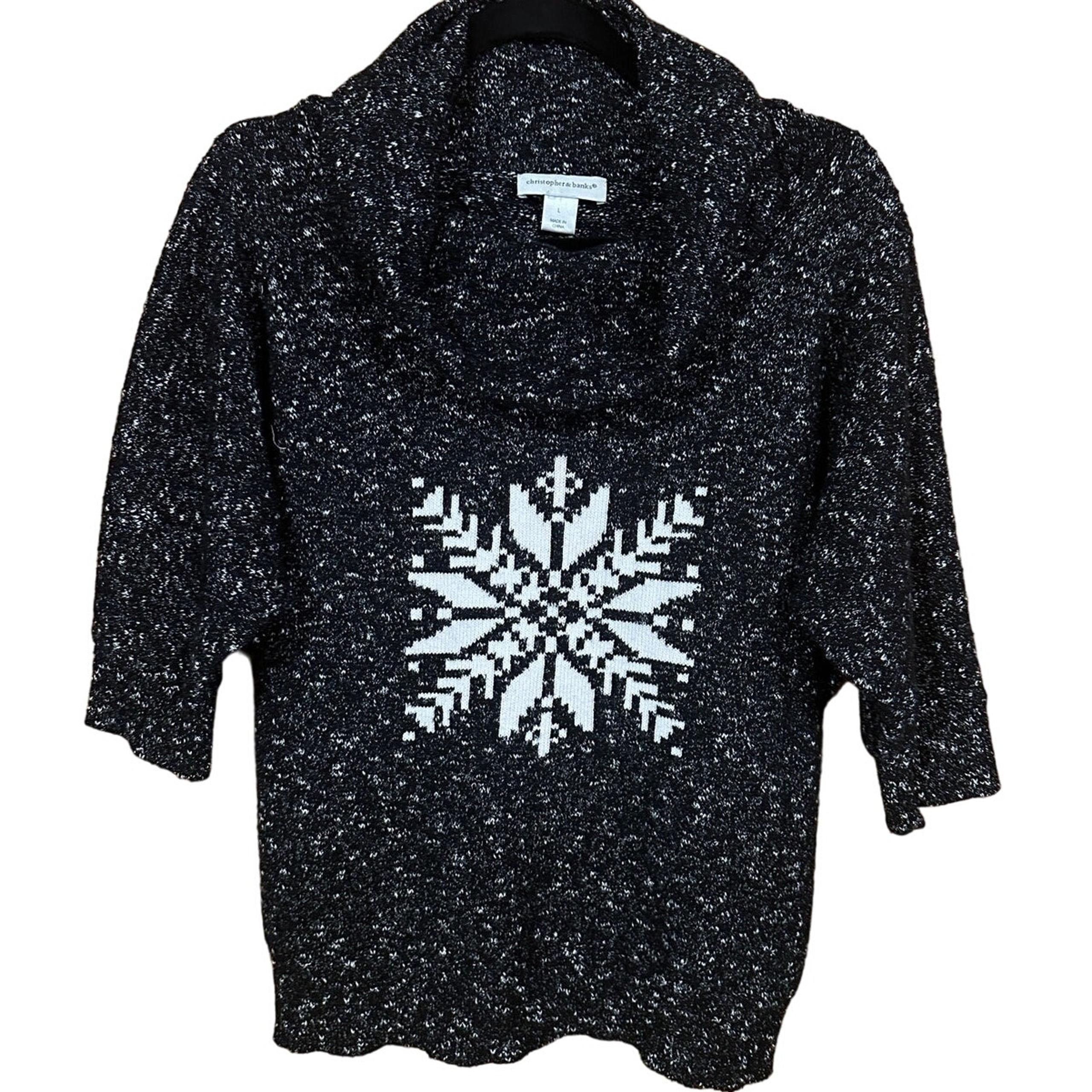 Christopher & Banks Women's Black & White Snowflake Cowl Neck Sweater Size Large