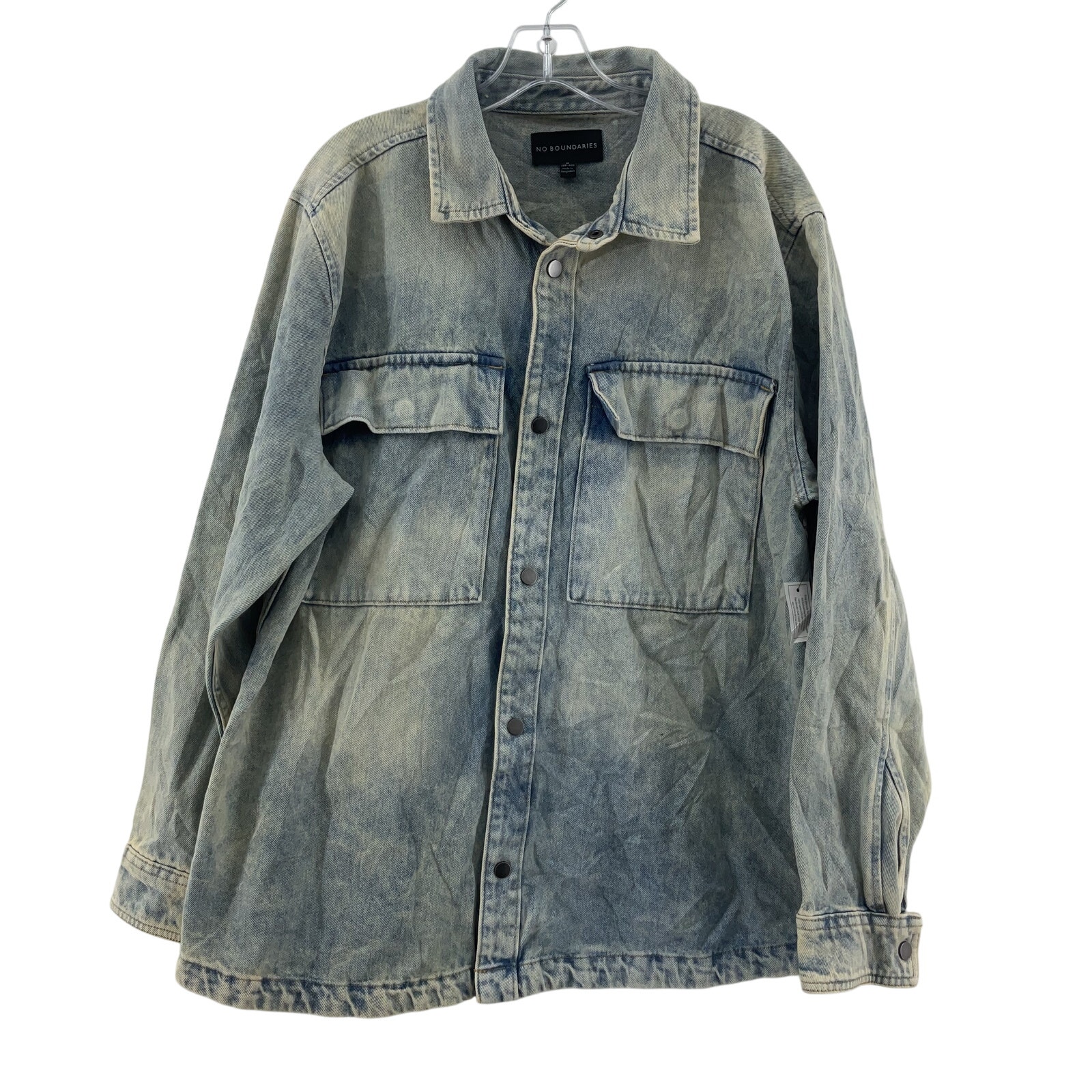 No Boundaries Men's Blue Washed Denim Distressed Moto Jacket M Cotton Preowned