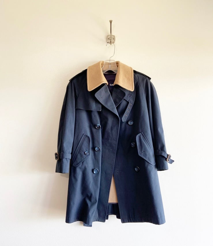 Gant Unisex Kids Navy Trench Wool Plaid Lined Vintage Size 10