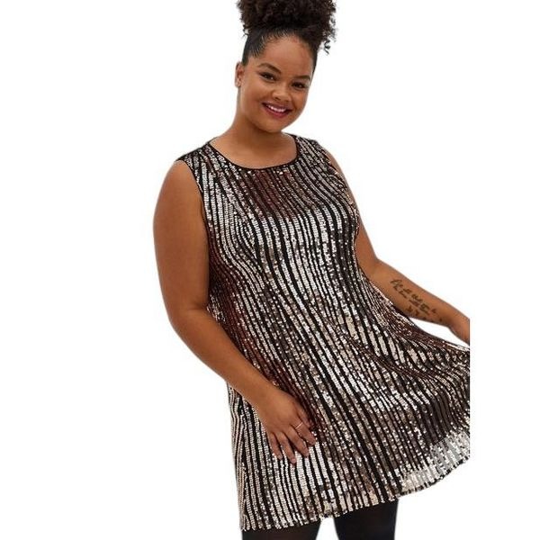Torrid Plus Size 6X Dress Mini Sequin Trapeze Dress Black Gold Fearless NWT A