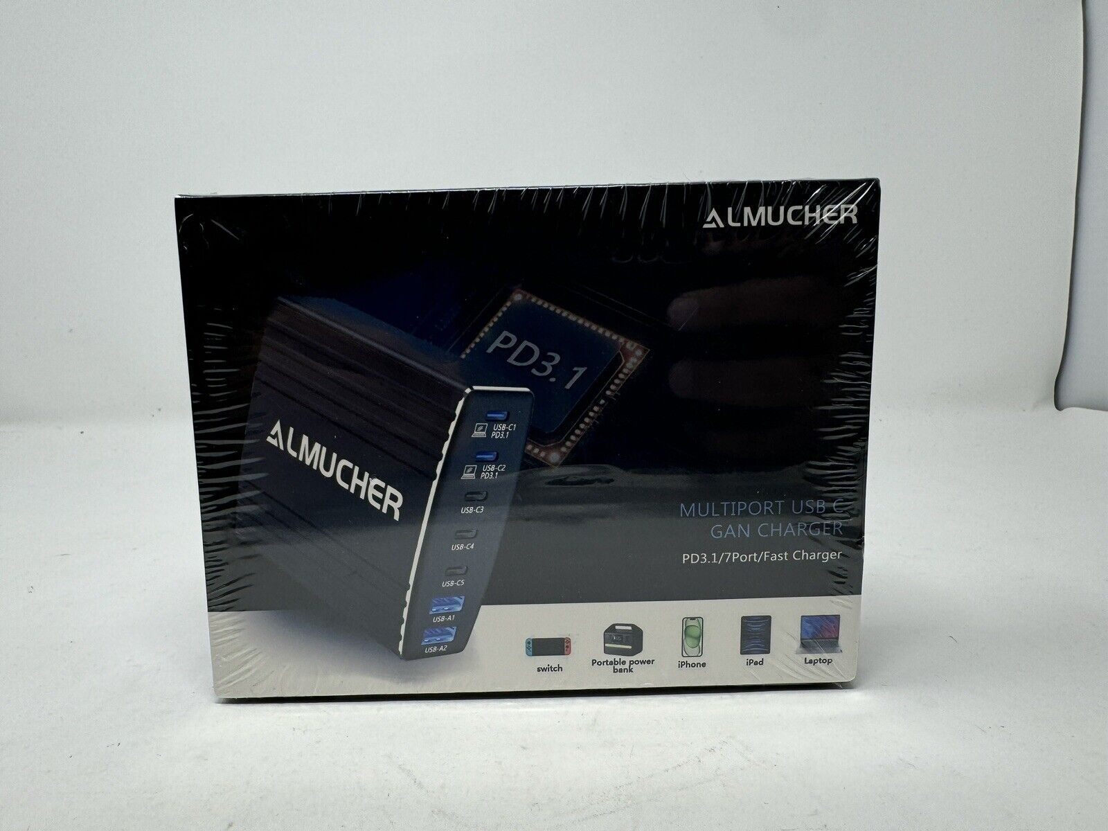 AlMucher Multiport USB C GAN Charger PD3.1/7 Port/ Fast Charger 210W - Black