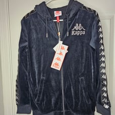 Kappa Stech Black Velvet Rhinestone Jacket Hoodie Women's Small NWT