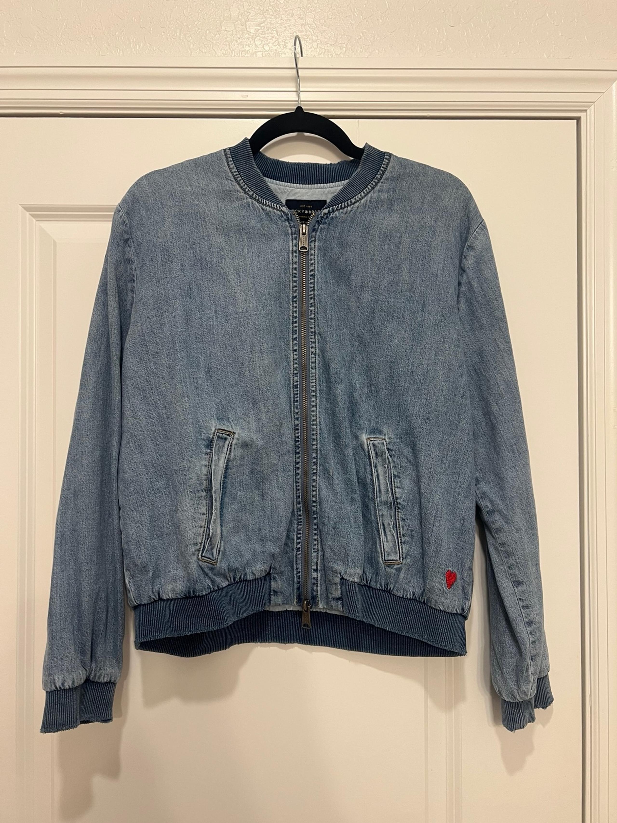 NWTS Lucky Brand Denim Bomber Heart Jacket. Size L