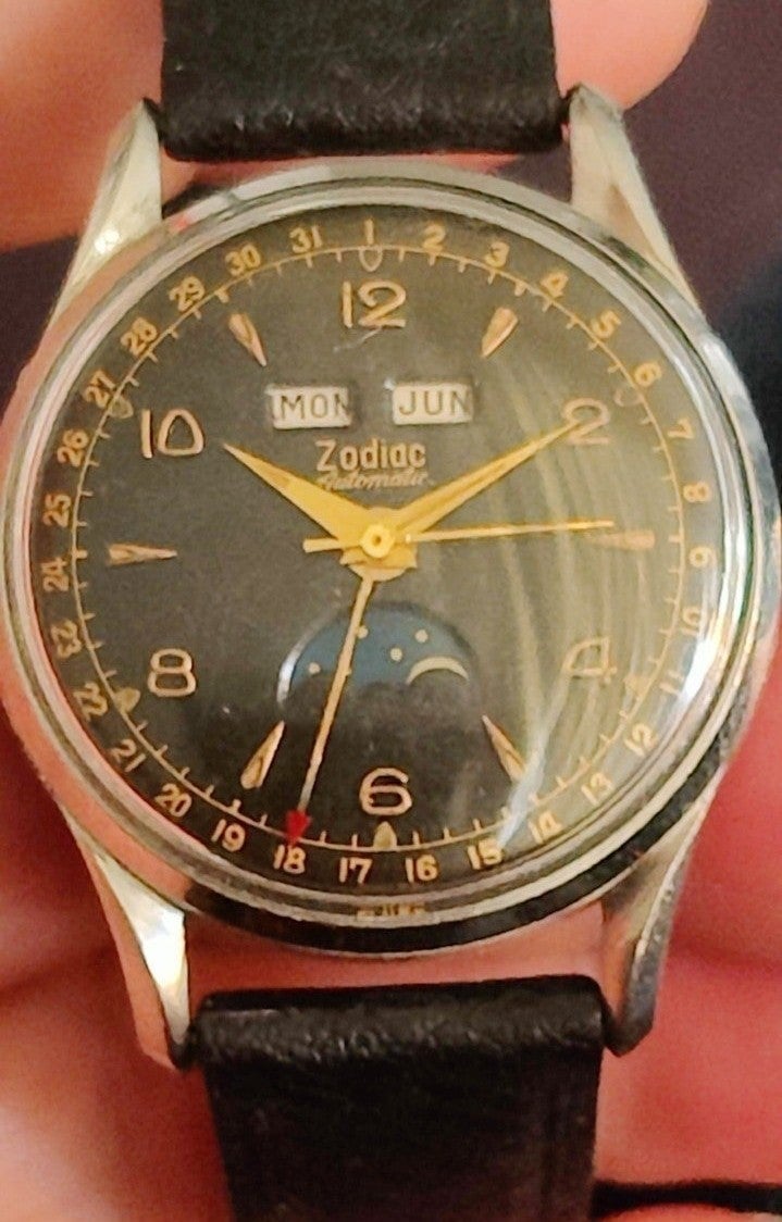 Vintage Zodiac Triple Date Moon phase Automatic