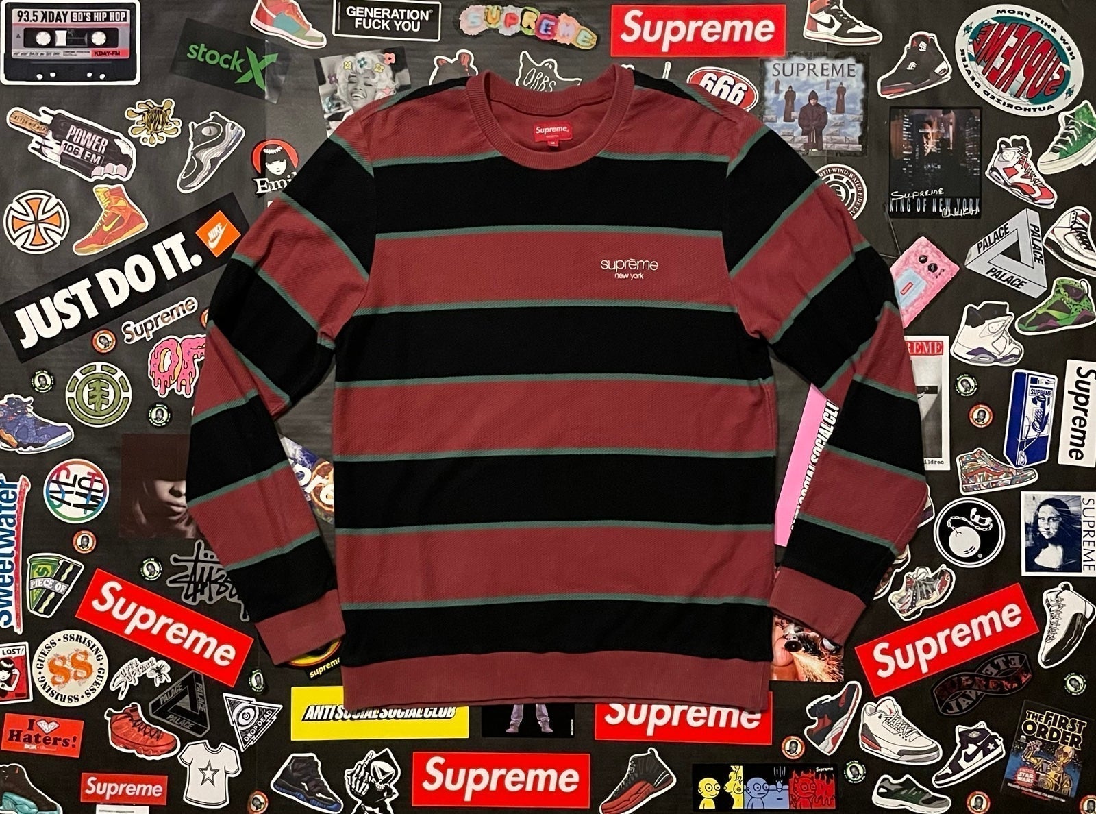 Supreme striped twill Crewneck FW16