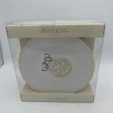 Pier 1 - (4) Porcelain Plates Ornament Holiday Christmas Dessert Salad Gold Trim