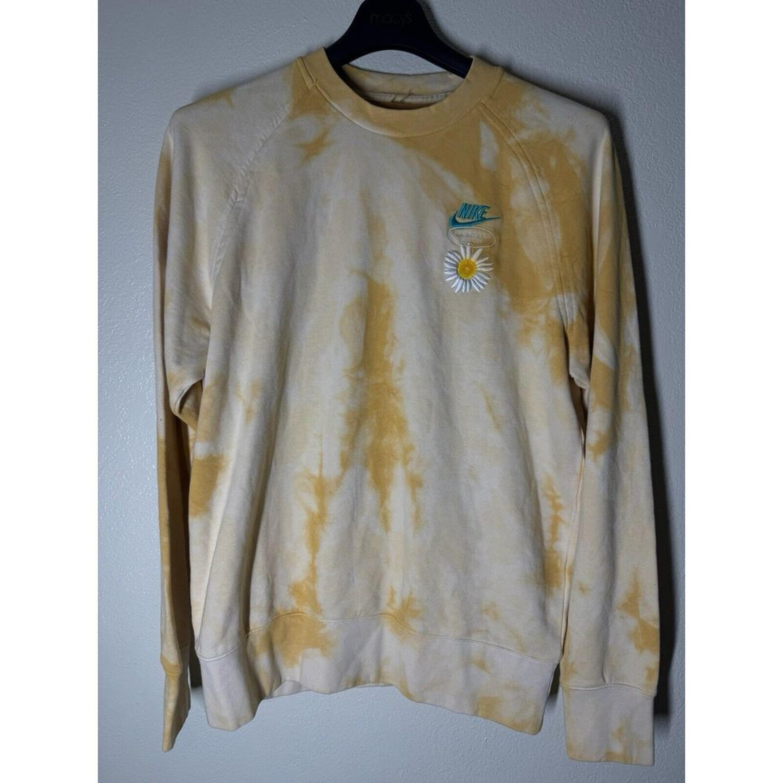 Nike Sweatshirt Men L Sportswear French Terry Crew Sanded Gold/Rush Pink Logo