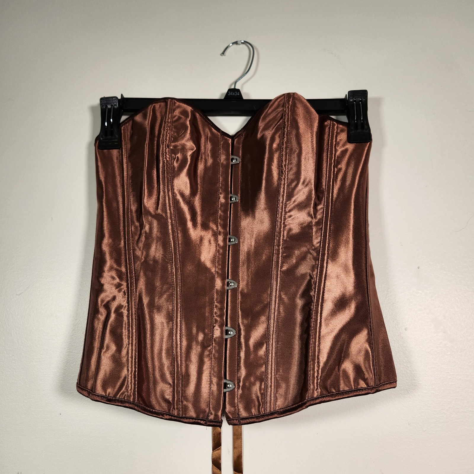 UNKNOWN Satin Corset Top Womens L Bronze Brown Renaissance Festival Peasant