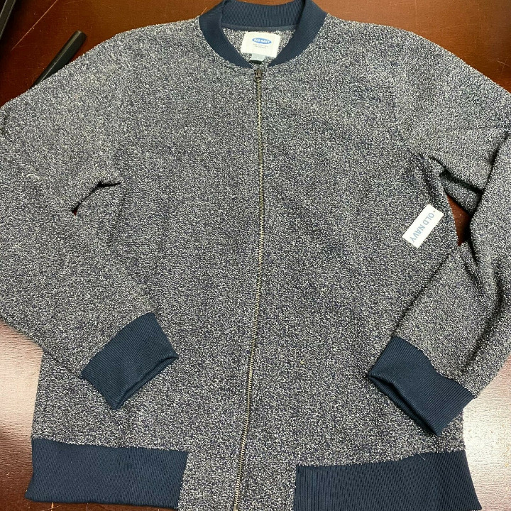 Old Navy Mens Navy Blue Gray Long Sleeves Zip Up Cardigan Sweater Size Large