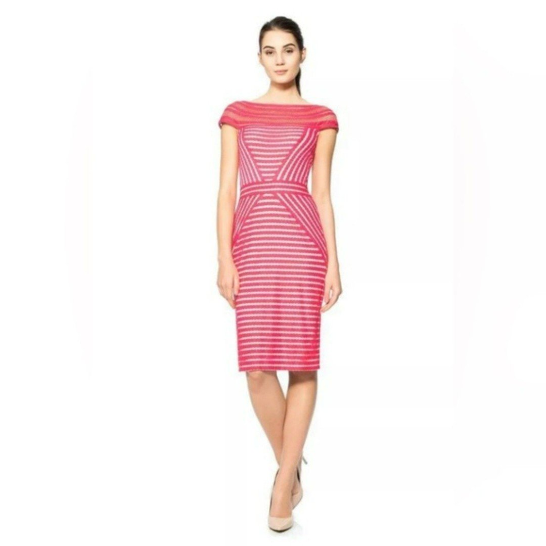 Tadashi Shoji Stripe Knit Cap Sleeve Dress in Red Size S
