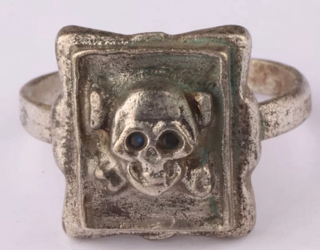 WWII Skull Bones Ring war period WWI Battlefield artifact Military Silvei
