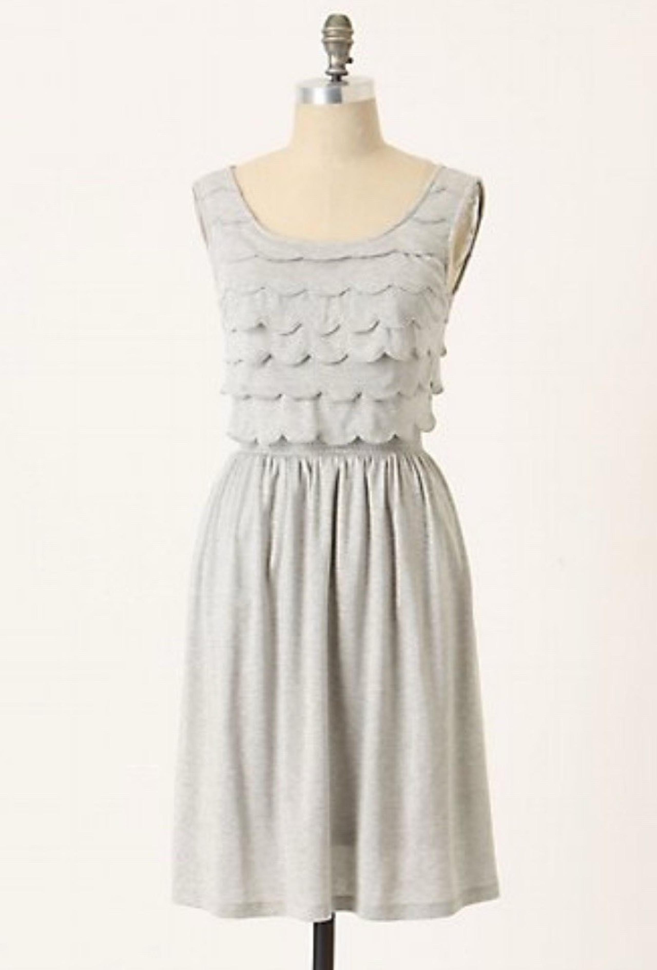 Deletta Anthropologie Dress Womens Gray Silver Shimmer Scalloped Pockets Large