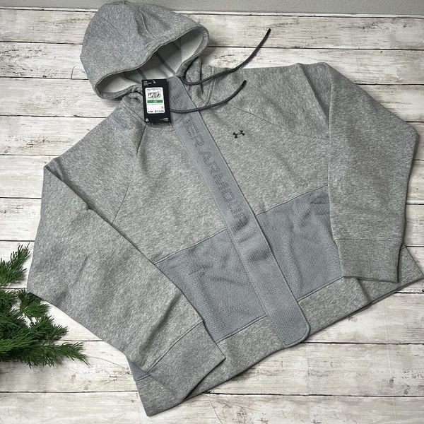 Under Armour Women's gray Rival fleece mesh FZ Hoodie L