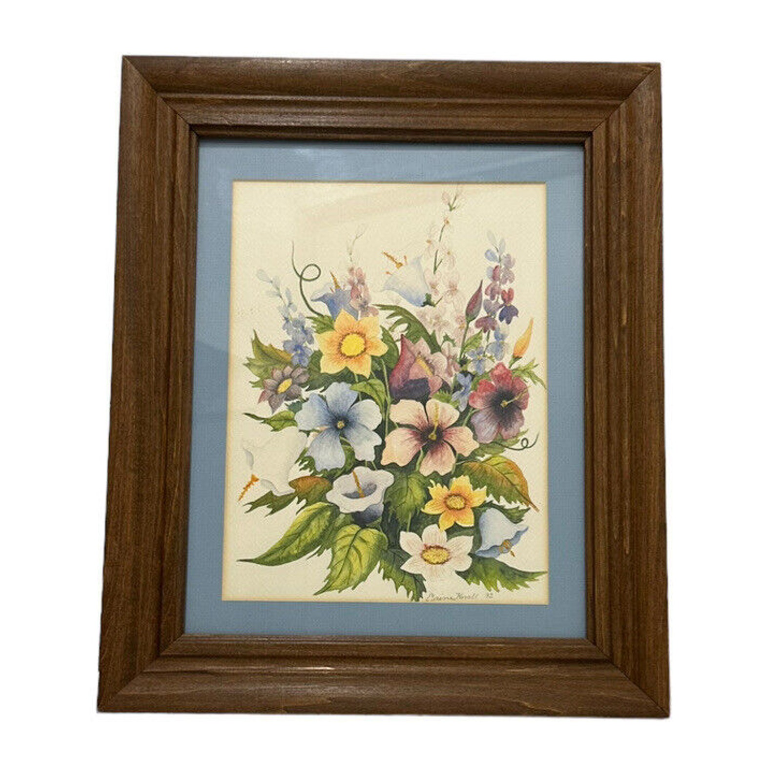 Vintage Floral Botanical Framed Watercolor And Pencil Signed Elaine Knoll