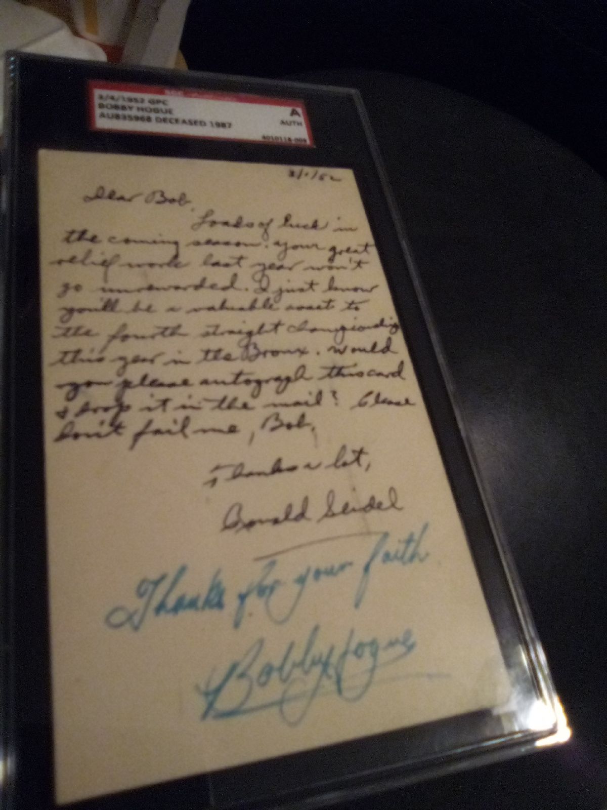 Bobby Hogue rare letter