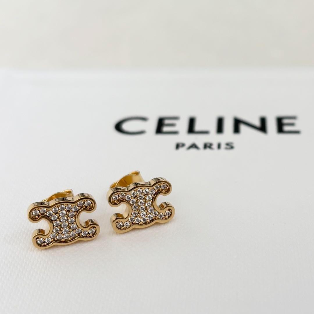 Brand New】CELINE Celine Triomphe Rhinestone Studs