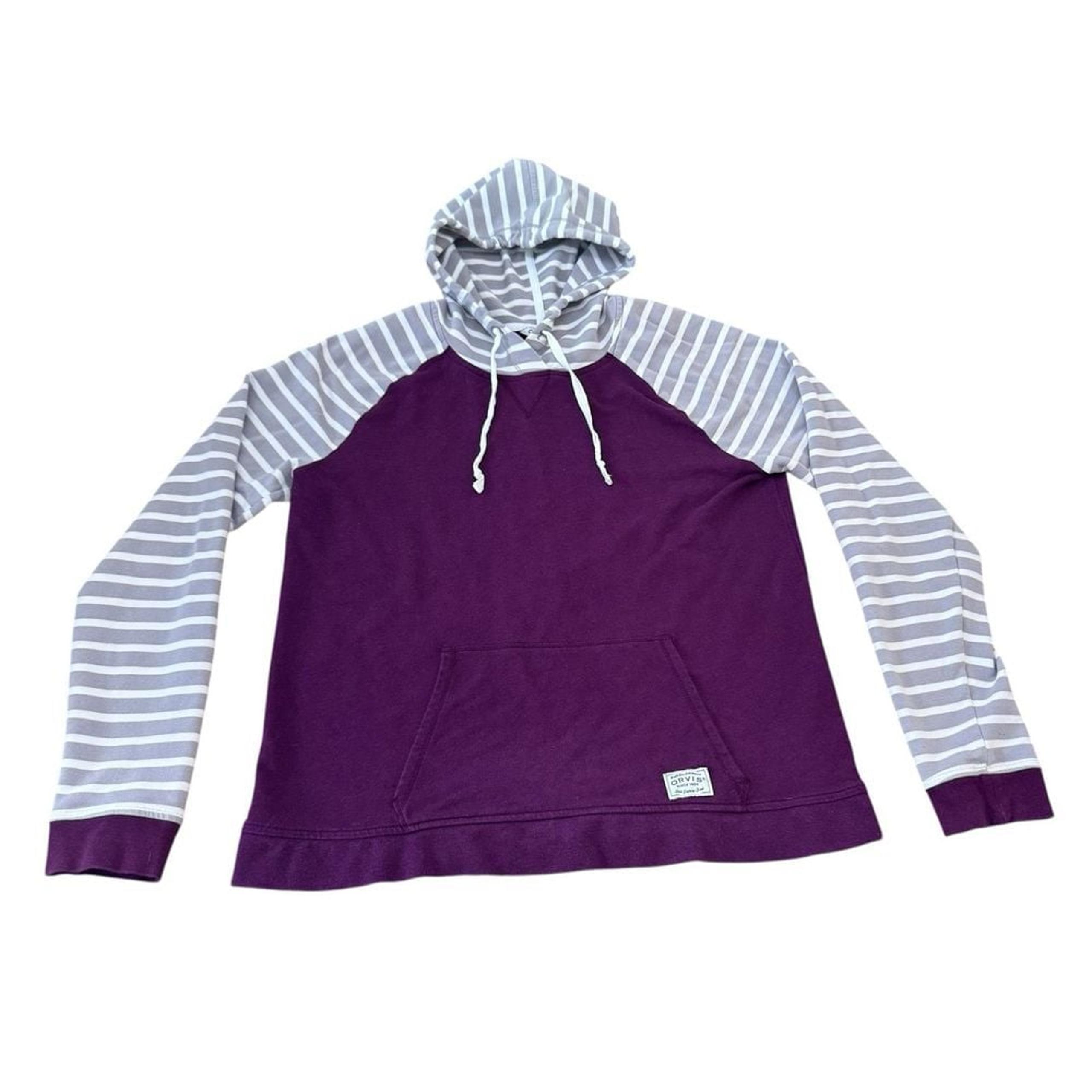 Orvis Cotton Blend Striped Long Sleeve Hoodie Pullover Women's MediumPurple