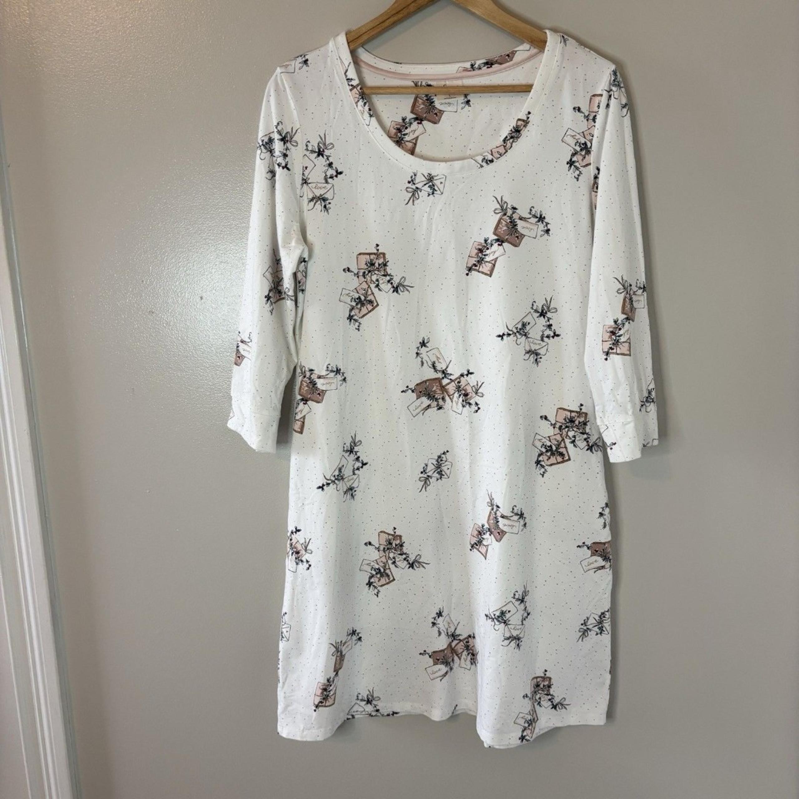 Soma Christmas Nightgown Ivory Presents Long Sleeve Sleep Gown Womens Sz Large