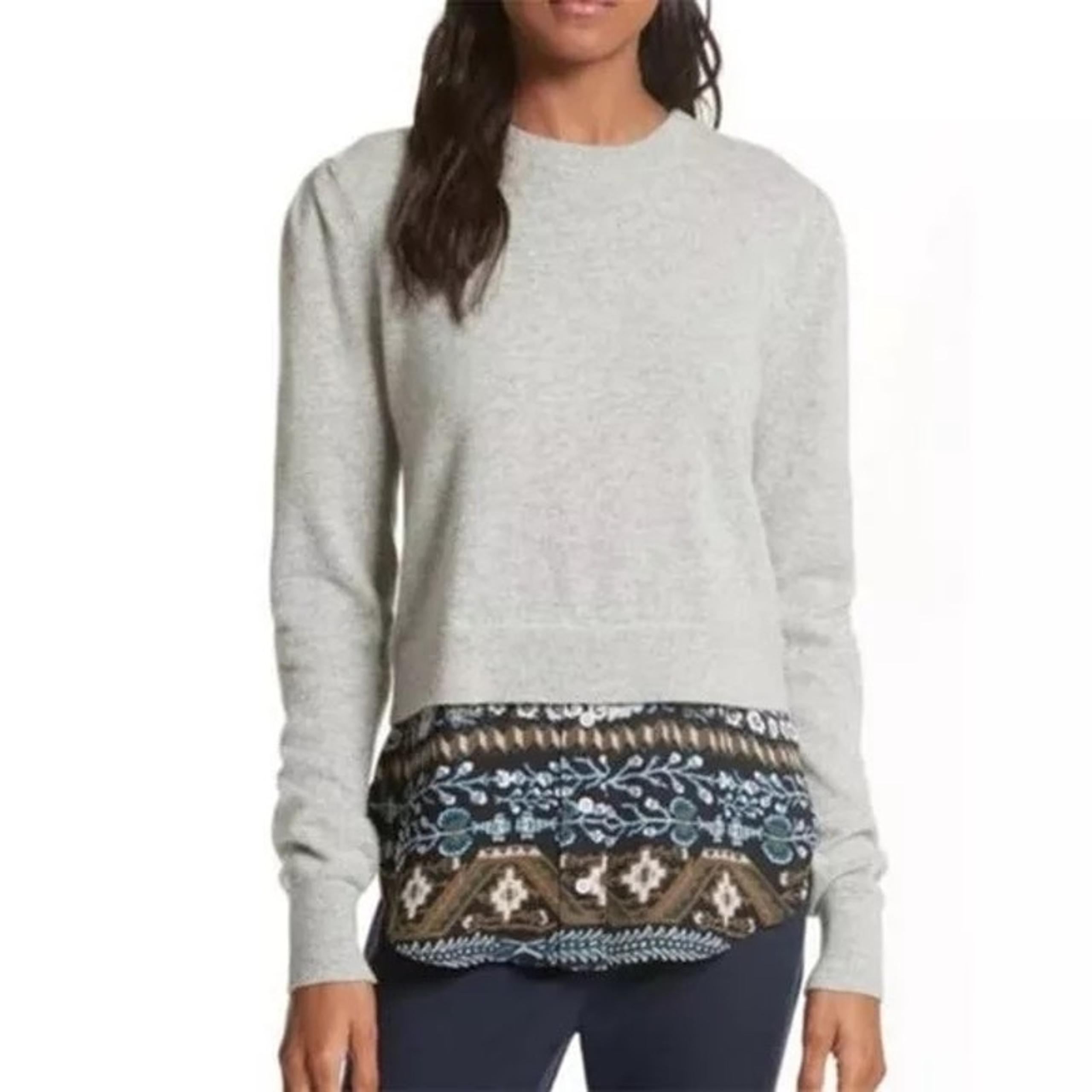 Veronica Beard Cashmere Silk Layered Crewneck Sweater Gray Size Small