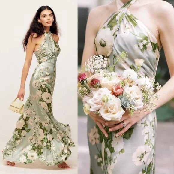 Reformation NWT Veria Silk Dress in Tarragon