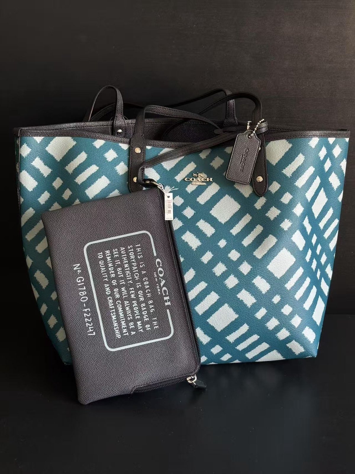 Coach Blue and Black double side Women's Tote Bag size 12*6*