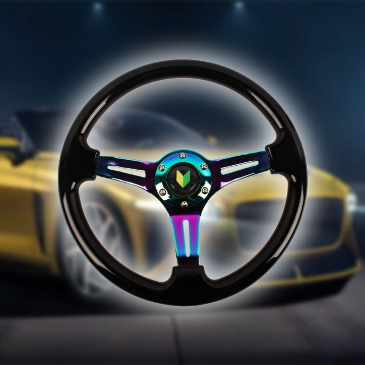 NEW 350mm 14 Universal JDM Leaf ABS Racing Steering Wheel Black With Neo Spoke