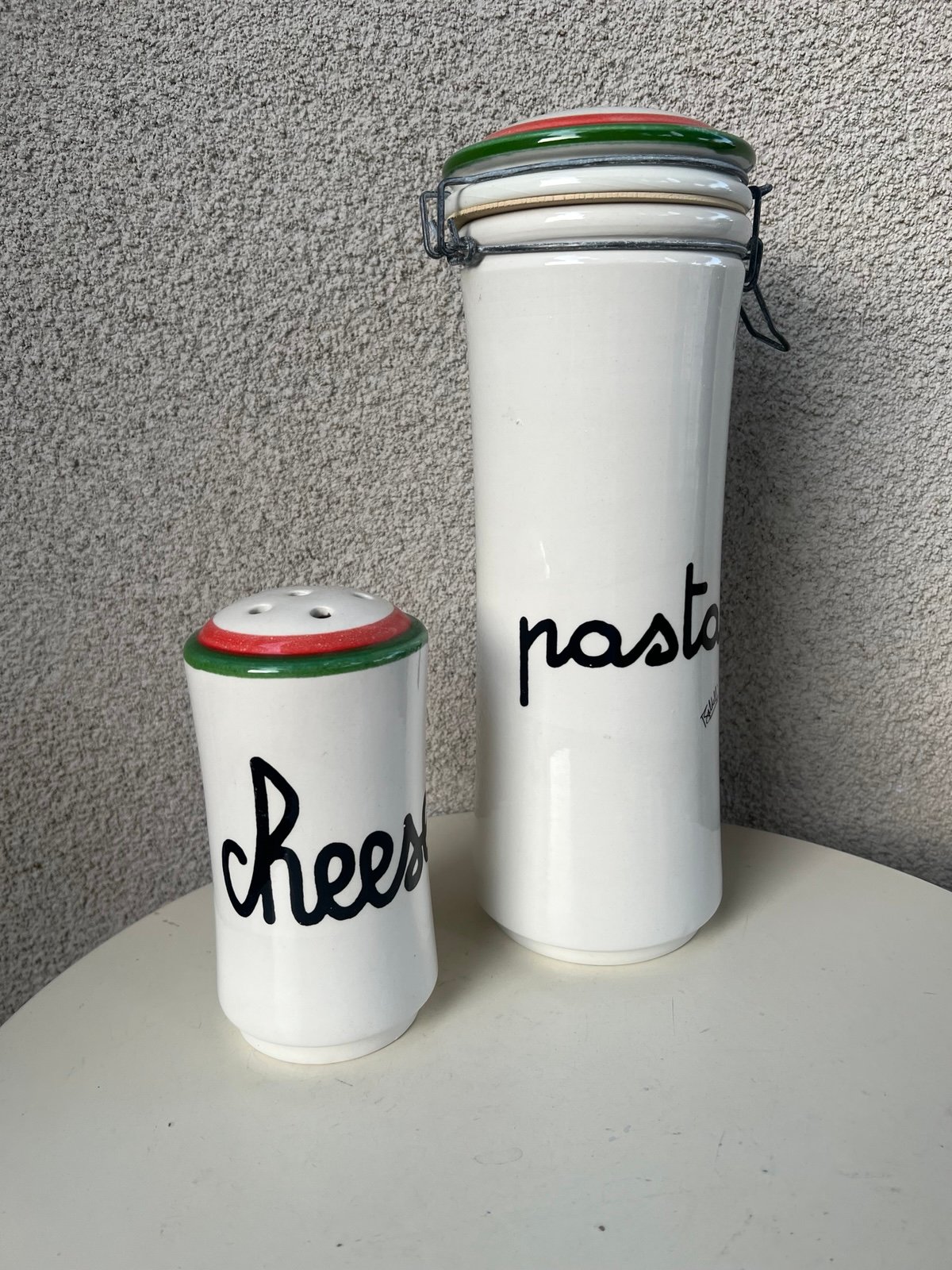 Vintage Ceramic Set Cheese Shaker & Pasta Jar With Lid by Baldelli Italy