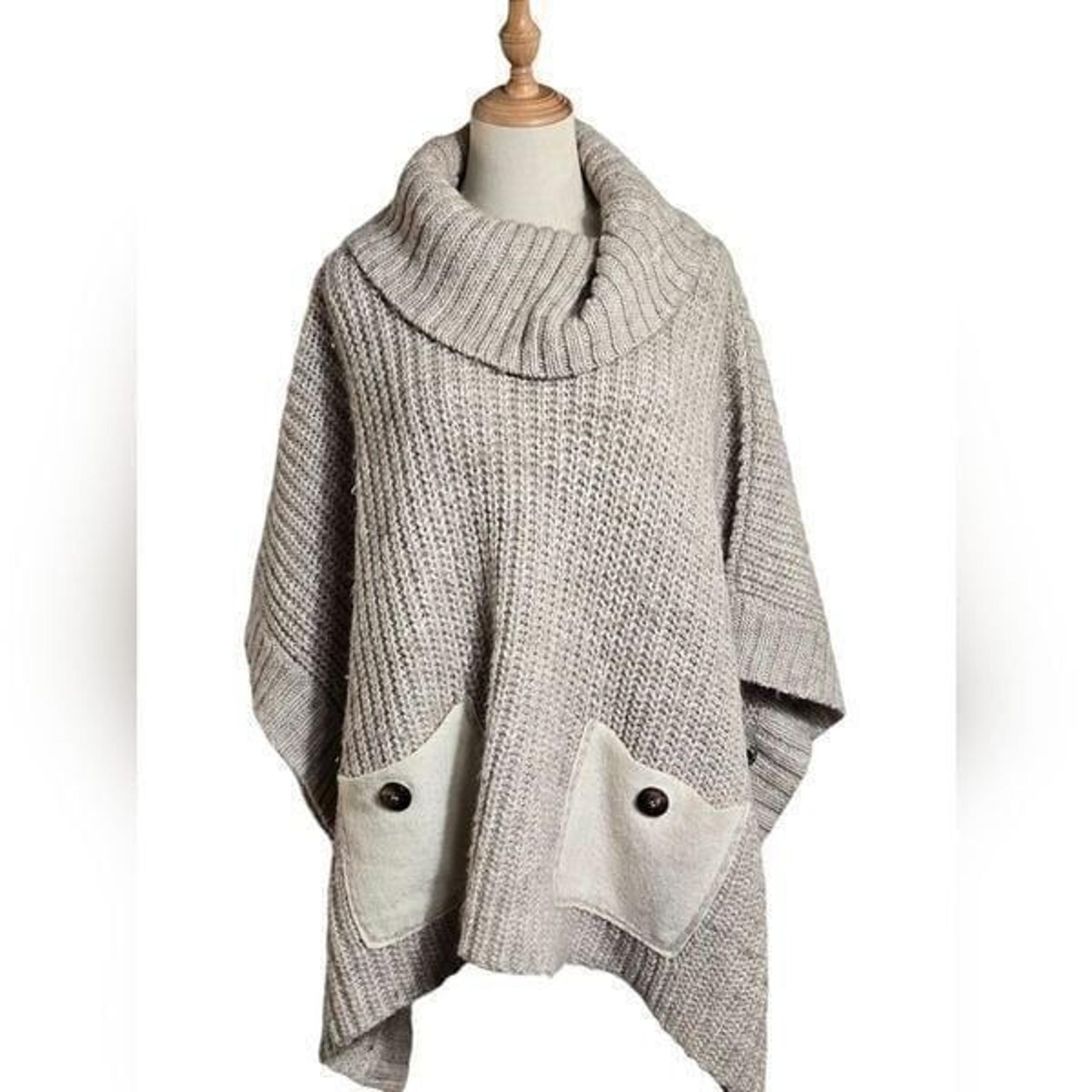 Moth Anthropologie Tan Cowl Neck Wool Alpaca Blend Wrap Poncho Sweater