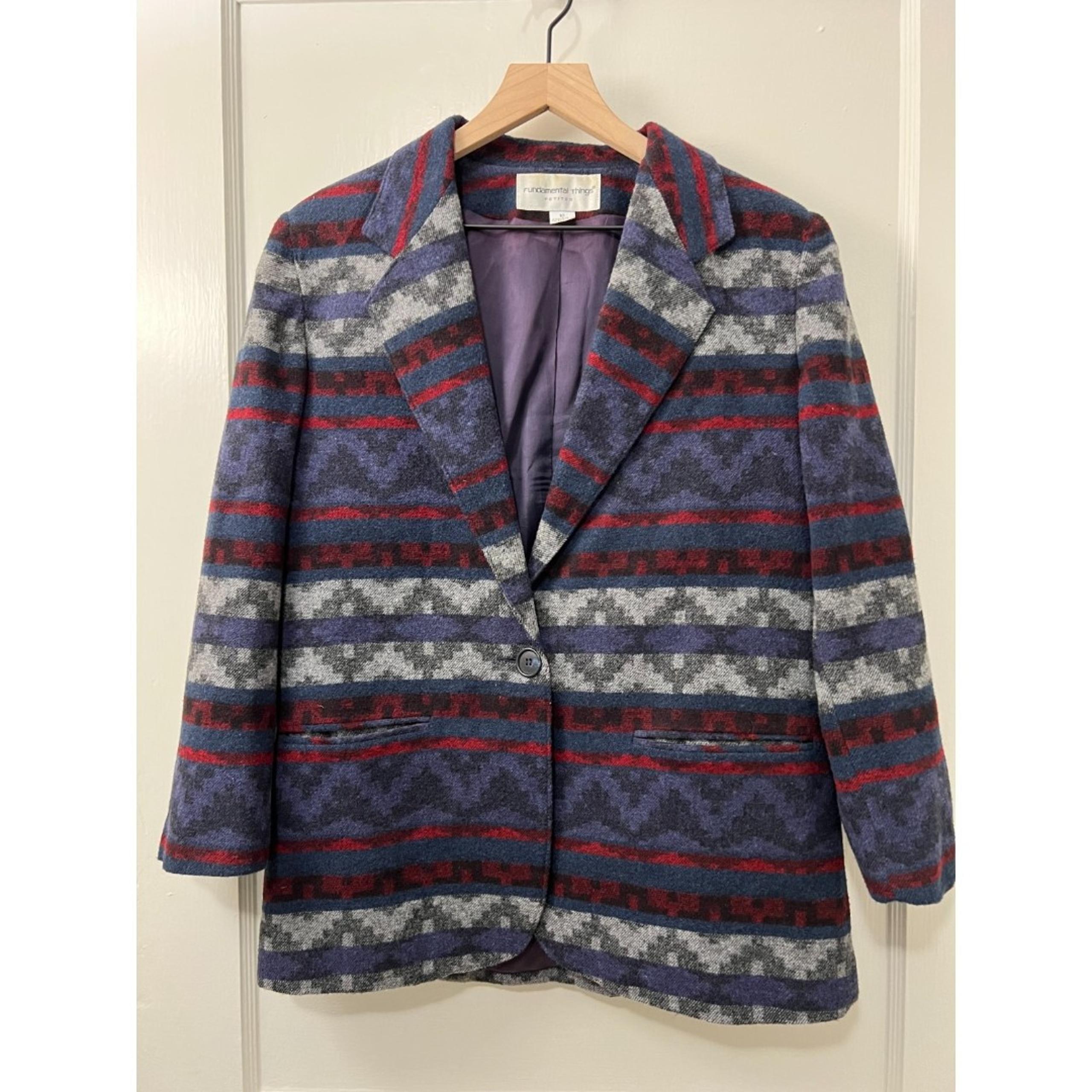 VTG Fundamental Things Petites Southwestern Blue Red Gray Black Blazer Womens 10