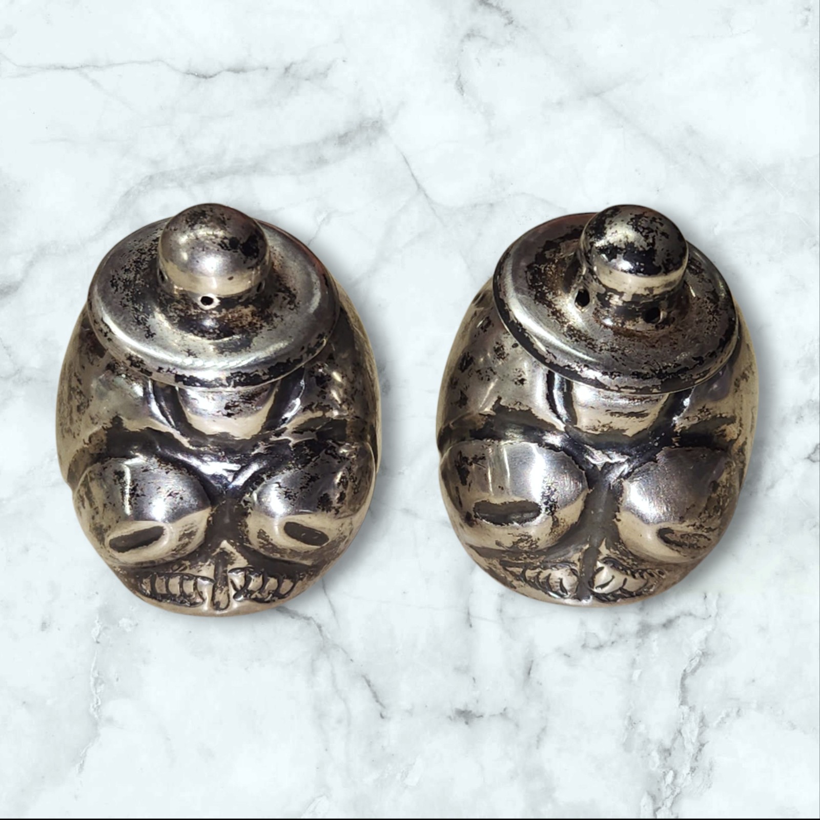 Vintage Sterling Sterling Man & Woman w/Sombreros Salt n Pepper Shakers