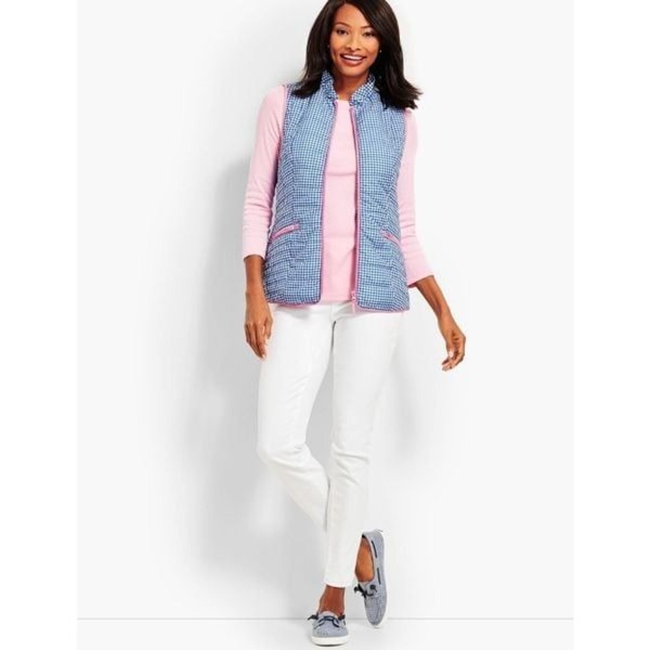 Talbots Women’s Plus Size 3X Quilted Gingham Vest Puffer Preppy Blue/White/Pink
