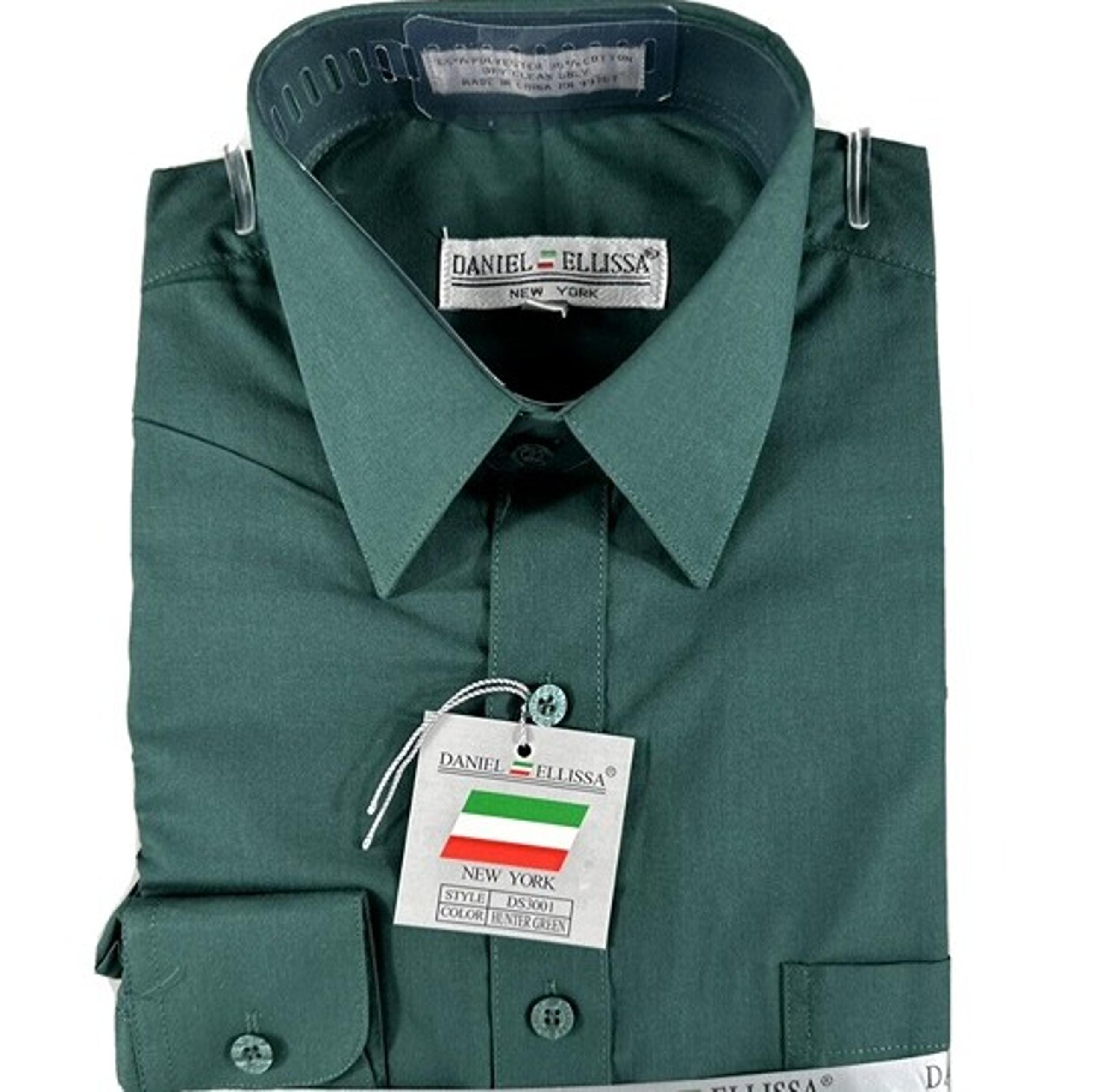 Daniel Ellissa Men's Hunter Green Dress Shirt Convertible Cuff Size 18.5 36/37