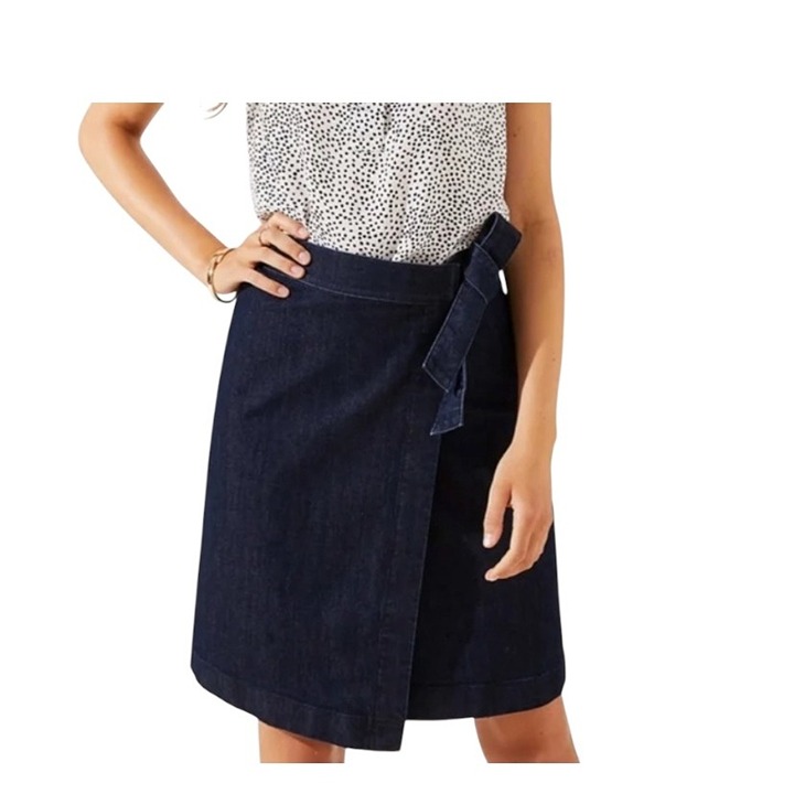 Loft Denim Midi Wrap Skirt Blue Size 10 Minimalist Coastal Summer Quiet Luxury