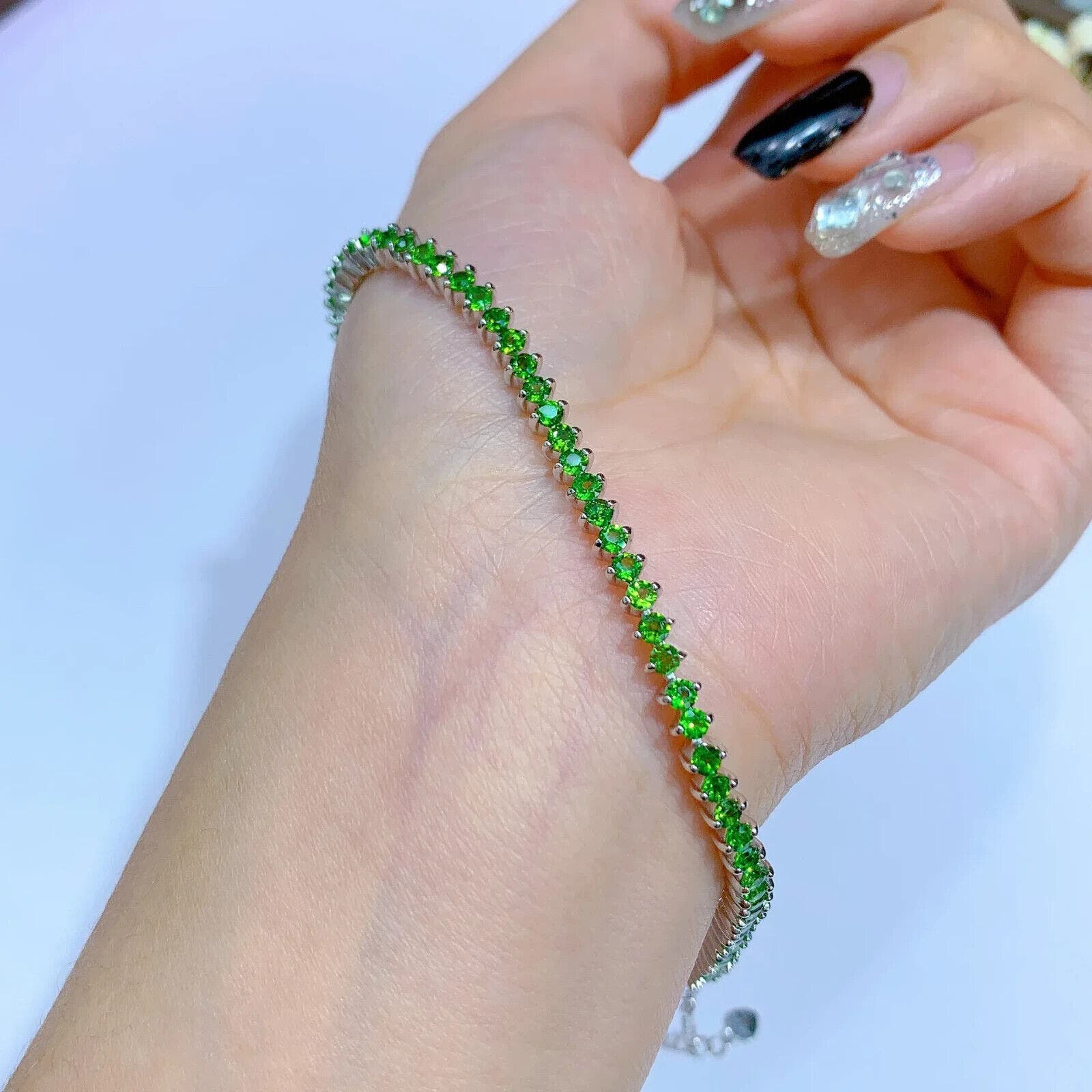 Chrome Diopside Gemstone Tennis Bracelet 2.5mm Platinum Plated