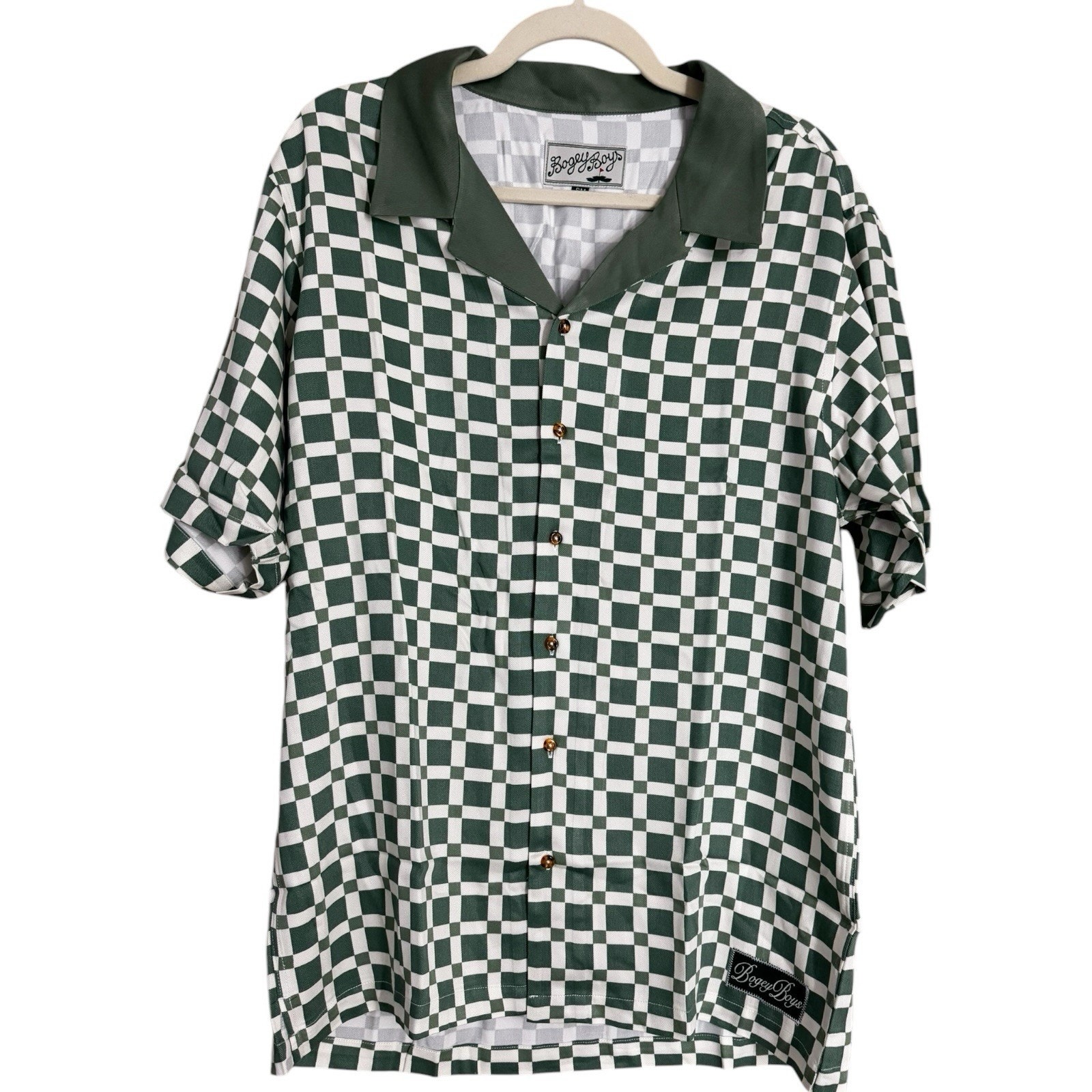 NWOT Bogey Boys Green Tile Short Sleeve Button Up Shirt Men’s Size Small