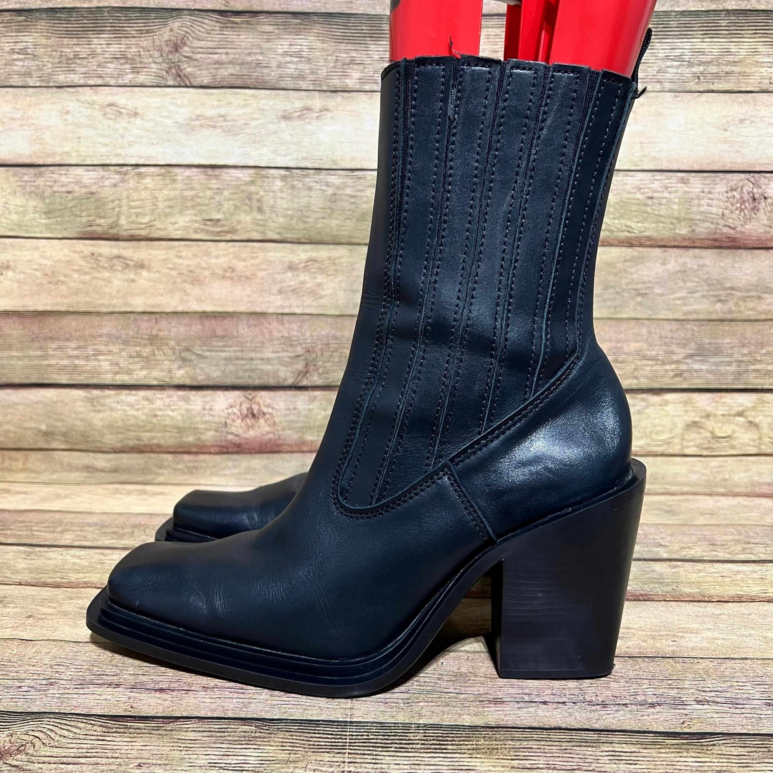 Mango Black Leather Marlon Heeled Boots