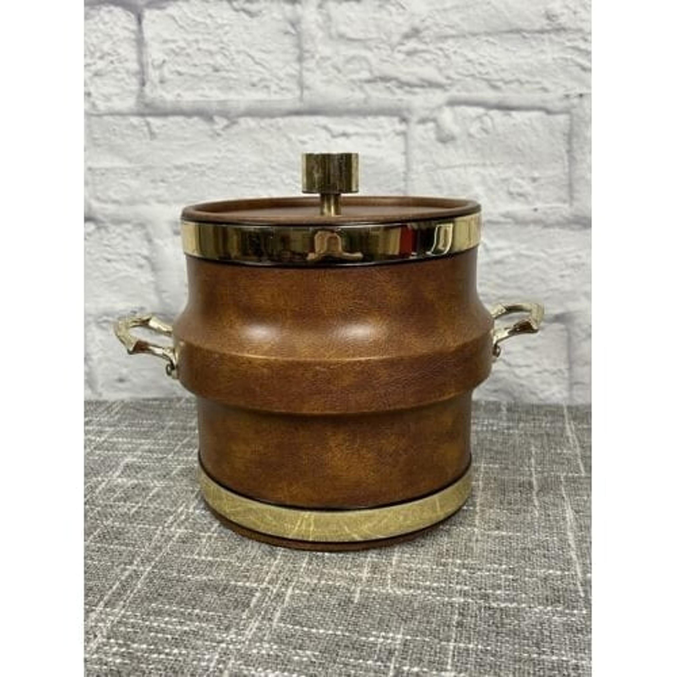 Vintage Mid Century Ice Bucket Faux Leather Handles Moldtronics 60s 70s Barware