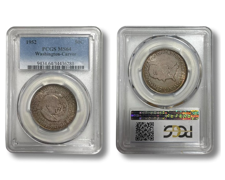 Certified 1952 Washington-Carver Silver Half Dollar Coin PCGS MS-64 Toned Obvers