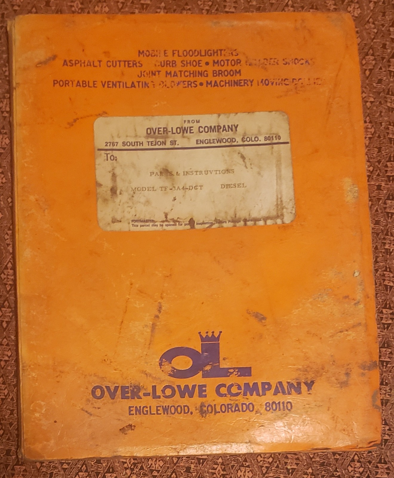operation manual for over-lowe floodlighters, onan diesel generator,