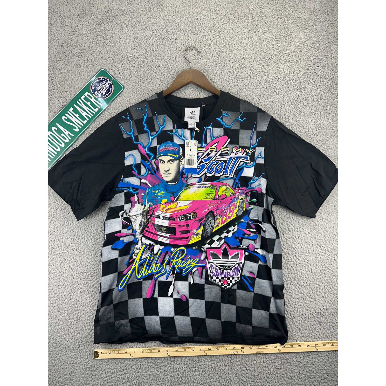 Adidas x Jeremy Scott Nescar T Shirt Mens L Black Car Large Rally Racing Graphic