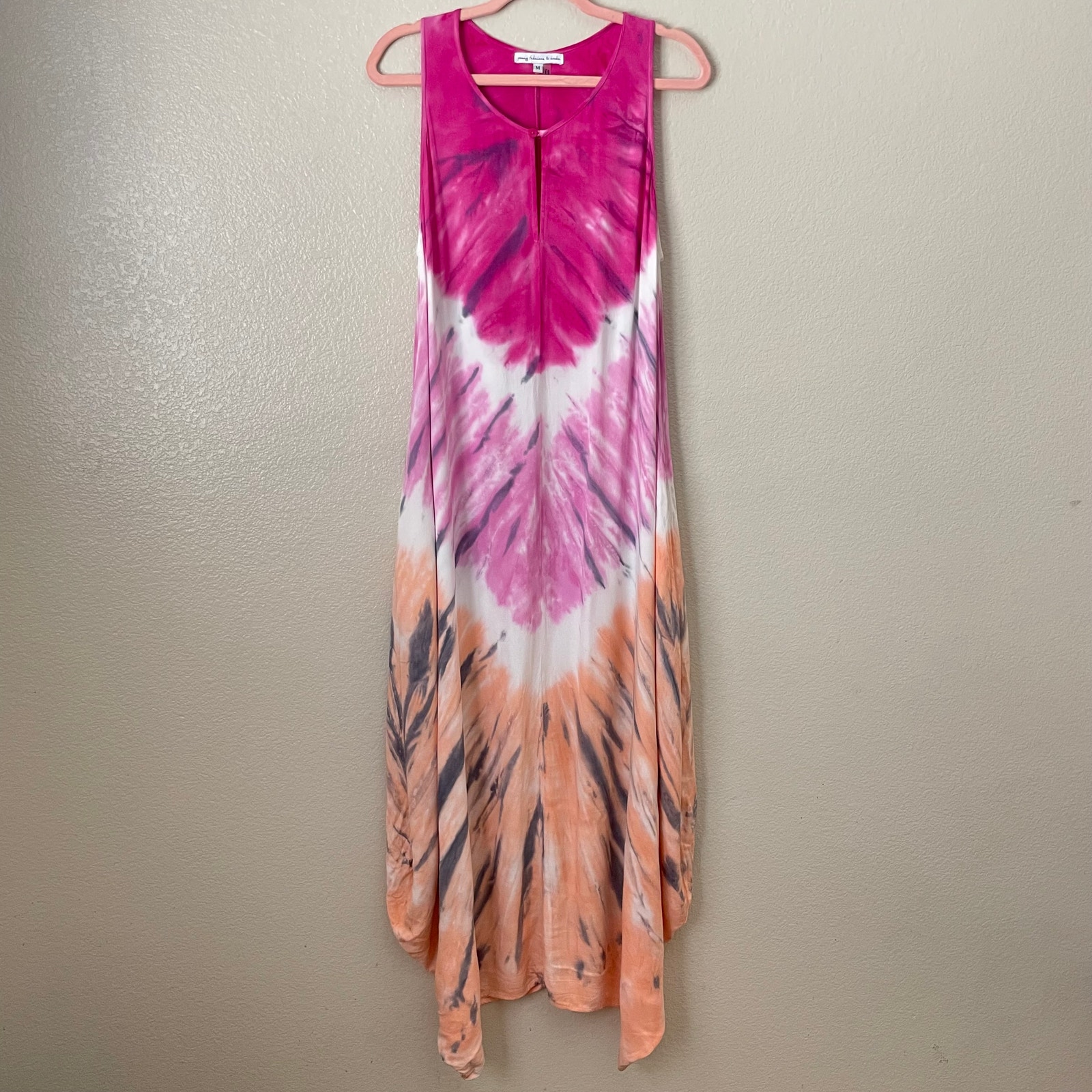Young Fabulous & Broke Dress Women Medium Pink Maxi Tie Dye Pockets Boho Beach