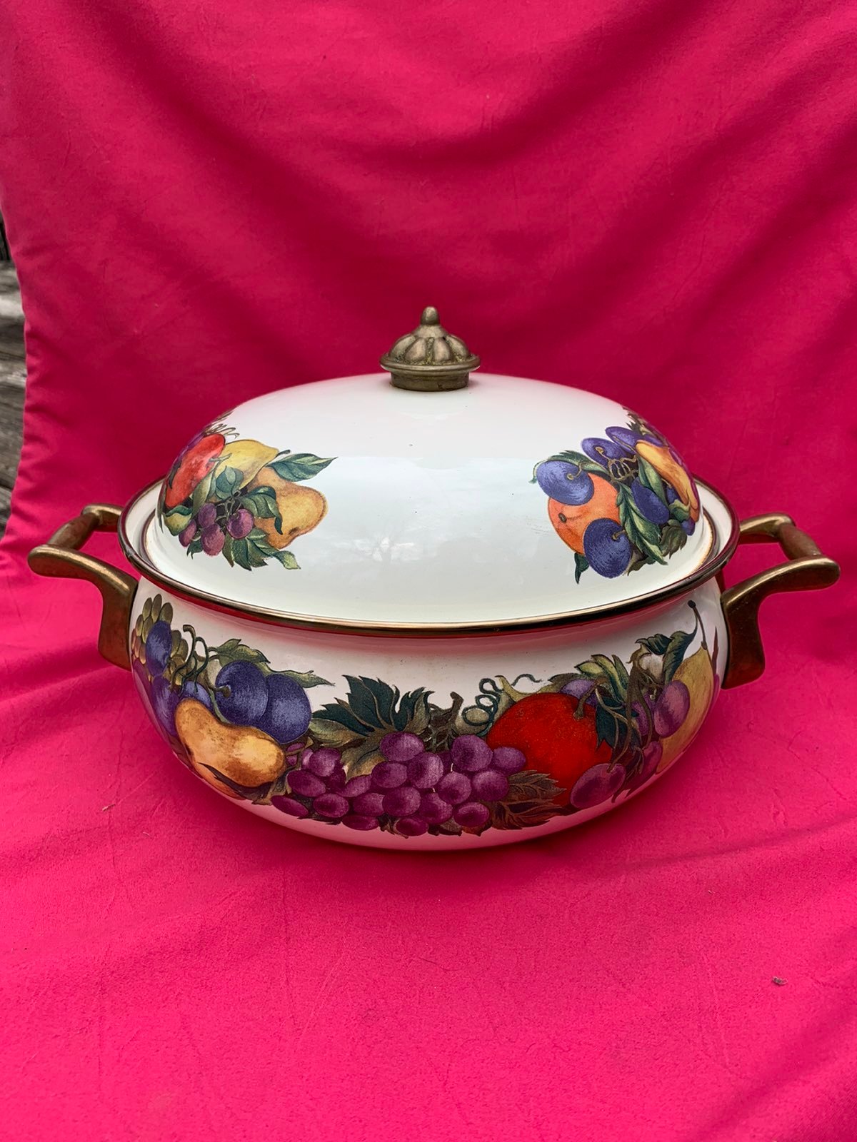 Antique Dutch Oven Fruit Pot with Brass