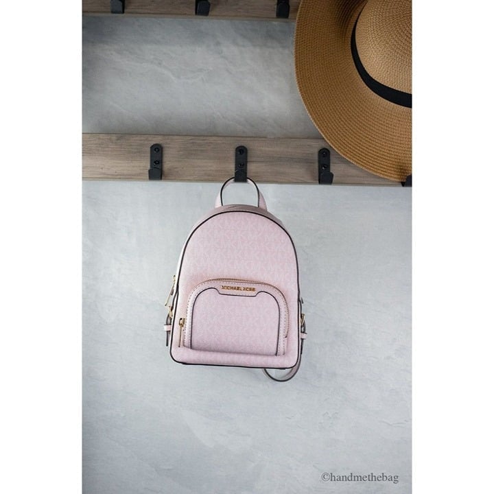 NEW Michael Kors Jaycee Mini XS Blush Signature PVC Zip Pocket Backpack Bag
