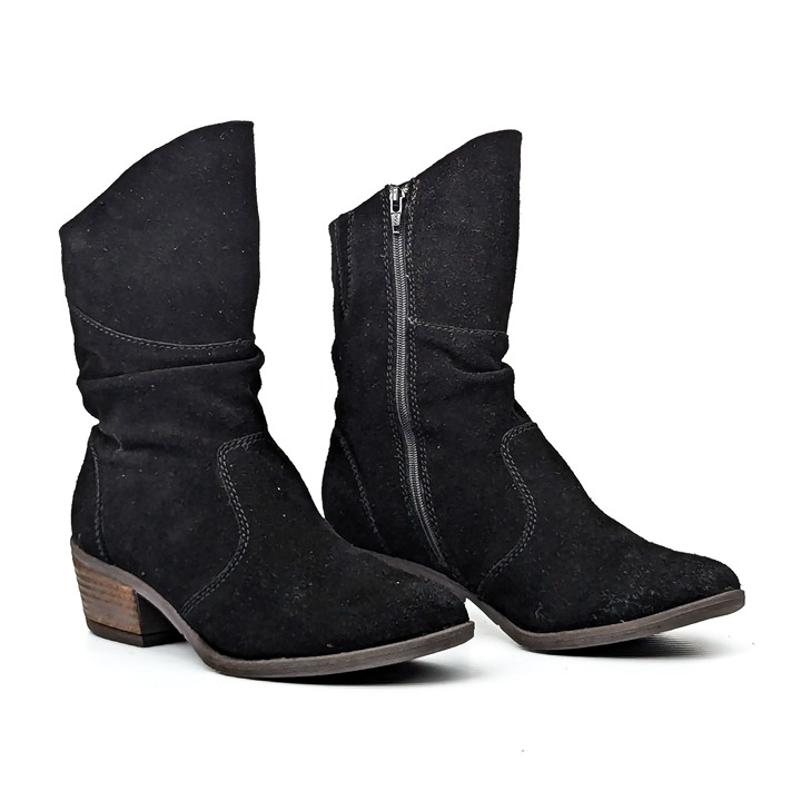 Josef Seibel Women Dafne Slouch Black Suede Western Heel Boots size 7US EUR37