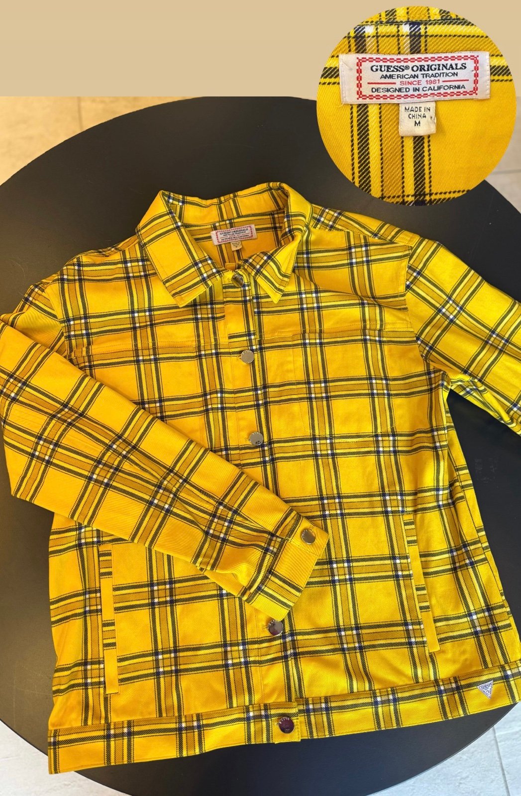 GUESS ORIGINALS (URBAN OUTFITTERS Exclusive) Yellow Plaid Trucker Jacket, Size M